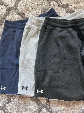 Under Armour Men’s Fleece Shorts Lot of 3 Blue Gray Black Size Large